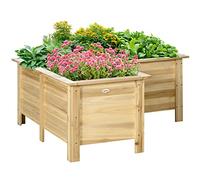 Outsunny Jardinera Elevada de Madera, Macetero Exterior en Forma de L con Tela no Tejido, Huerto Urbano para Cultivos de Plantas, Flores en Terraza, Jardín, 120x120x50 cm, Natural