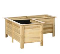 Outsunny Jardinera Elevada de Madera Macetero Exterior en Forma de L con Tela no Tejido Huerto Urbano 120x120x50 cm Natural