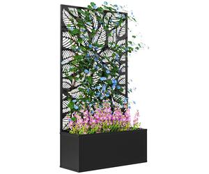 Outsunny Jardinera Exterior con Panel de Metal Jardinera Vertical Ranuras de Drenaje Opción de Montaje en Pared 61x23x113 cm Negro Aosom España