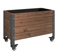 Outsunny Jardinera Exterior de Madera con Ruedas con Orificio de Drenaje y Tela no Tejida Macetero 60x30x41 cm Marrón Oscuro