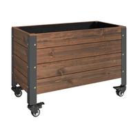Outsunny Jardinera Exterior de Madera con Ruedas, Huerto Urbano Elevado con Orificio de Drenaje y Tela no Tejida, Macetero Exterior Rectangular para Jardín, Terraza, 60x30x41 cm, Marrón Oscuro