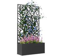Outsunny Jardinera Exterior de Metal con Pantalla de Privacidad de Hojas Decorativas para Patio y Terraza - Montaje en Pared o Independiente 61x23x113 cm Negro