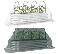 Outsunny Jardinera Exterior Grande con Cubierta de Invernadero y Malla, Huerto Urbano de Acero Galvanizado con Fondo Abierto, Resistente a la Intemperie, para Patio, Terraza, 200x60x103 cm, Plateado