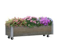 Outsunny jardinera exterior grande con ruedas jardinera de madera con tela no tejida jardinera y sistema de drenaje para cultivo flores plantas en balcón terraza 96x30,6x30 cm gris claro 96 cm