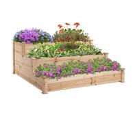 Outsunny Jardinera Exterior Grande de Madera Arriate de Jardín de 3 Niveles con Diseño de Escalera Huerto Urbano para Cultivos Plantas Flores para Patio Terraza Balcón 120x120x56 cm Natural