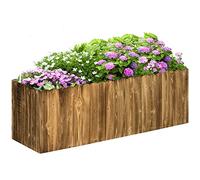 Outsunny Jardinera Exterior Grande de Madera, Huerto Urbano Elevado con Fondo Abierto para Cultivar Plantas, Flores, Hierba, Macetero Exterior Rectangular para Jardín Terraza 120x40x40 cm, Carbonizada
