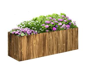 Outsunny Jardinera Exterior Grande de Madera, Huerto Urbano Elevado con Fondo Abierto para Cultivar Plantas, Flores, Hierba, Macetero Exterior Rectangular para Jardín Terraza 120x40x40 cm, Carbonizada