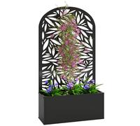 Outsunny Jardinera Exterior Grande de Metal, Jardinera con Pantalla de Privacidad Curva de Hojas Decorativas, Macetero de Pared o Independiente para Plantas Trepadoras, Patio, 61x23x113 cm, Negro