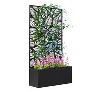 Outsunny jardinera exterior grande de metal jardinera con pantalla de privacidad de hojas decorativas jardinera de pared o independiente para patio terraza 61x23x113 cm negro