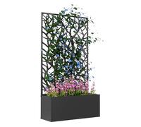 Outsunny jardinera exterior grande de metal jardinera con pantalla de privacidad de hojas decorativas jardinera de pared o independiente para patio terraza 61x23x113 cm negro 61 cm