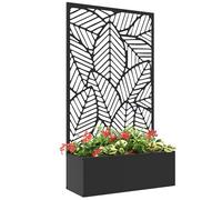 Outsunny Jardinera Exterior Grande de Metal Jardinera con Pantalla de Privacidad de Hojas Decorativas Jardinera de Pared o Independiente para Patio Terraza 61x23x113 cm Negro