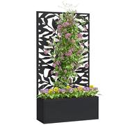 Outsunny Jardinera Exterior Grande de Metal Jardinera con Pantalla de Privacidad de Hojas Sólidas Decorativas Jardinera de Pared o Independiente para Patio Terraza 61x23x113 cm Negro