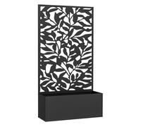 Outsunny jardinera exterior grande de metal jardinera con pantalla de privacidad de hojas sólidas decorativas jardinera de pared o independiente para patio terraza 61x23x113 cm negro