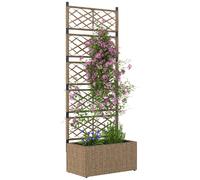 Outsunny Jardinera Exterior Grande de Ratán con Enrejado y 2 Macetas Extraíbles para Plantas Trepadoras 57x30x150 cm Natural