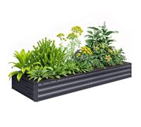 Outsunny Jardinera Exterior Grande Rectangular de Acero Galvanizado, Huerto Urbano para Cultivar Plantas, Macetero Grande Exterior con Base Abierta, Resistente a la Intemperie, 241x90,5x30 cm, Gris
