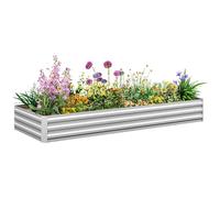 Outsunny Jardinera Exterior Grande Rectangular de Acero Galvanizado, Huerto Urbano para Cultivar Plantas, Macetero Grande Exterior con Base Abierta, Resistente a la Intemperie, 241x90,5x30 cm, Plata