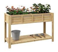 Outsunny - Jardinera Maceta con separador extraíble, estante, insertos de riego, fieltro de drenaje incluido - Dim. 115 x 46 x 75 cm. Madera maciza