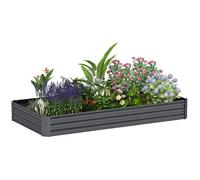 Outsunny Jardinera Rectangular de Exterior con Borde de Seguridad y Base Abierta para Flores y Hierbas, Acero Galvanizado, 240 x 120 x 30 cm, Gris Oscuro