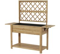 Outsunny Jardinera rectangular en pies con enrejado 2 estantes laterales plegables 1 estante inferior madera Aosom España