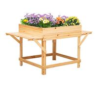 Outsunny - Jardinera Rectangular Maceta Semillero con Patas de Huerto Subrayado con Estantes Laterales y Película (Tela no Tejida, 130 x 75 x 75 cm), Color Natural