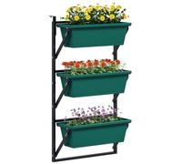 Outsunny Jardinera Vertical de 3 Niveles para Exterior, 3 Macetas de Plástico para Exterior con Agujeros de Drenaje, Jardinera Colgante para Flores y Hierbas Aromáticas, 56x42x100 cm, Verde