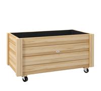 Outsunny Jardineras de Madera para Exterior con Orificios de Drenaje y Malla Geotextil Ruedas para Desplazamientos 89x48x47 cm Natural Aosom España