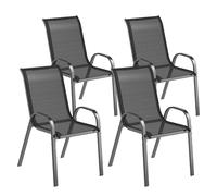 Outsunny Juego 4 Sillas Jardín Exterior Apilables 54x71x93 cm Negro | Sillas Terraza Exterior Apilables, con Tela Transpirable, Marco de Acero, Reposabrazos y Respaldo