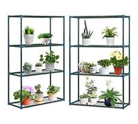 Outsunny Juego de 2 Estanterías de Acero para Flores 4 Niveles Interior y Exterior, Estantería para Plantas Jardín, Balcón, Salón, 70 x 27 x 110 cm, verde