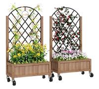 Outsunny Juego de 2 Jardineras de Exterior con Ruedas 52x25x97 cm Natural