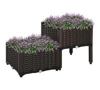 Outsunny Juego de 2 Jardineras de Exterior Cuadradas 40x40x26/44 cm Marrón