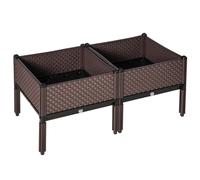 Outsunny Juego de 2 Jardineras de Exterior Jardineras Cuadradas Elevadas Combinación Libre 50x50x46,5 cm Marrón