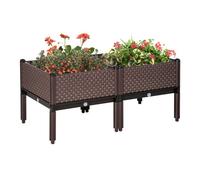 Outsunny Juego de 2 Jardineras de Exterior Jardineras Cuadradas Elevadas Combinación Libre Maceteros para Jardín Patio 50x50x46,5 cm Marrón