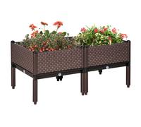 Outsunny Juego de 2 Jardineras de Exterior Cuadradas 50x50x46,5 cm Marrón