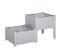 Outsunny Juego de 2 Jardineras de Exterior Jardineras Cuadradas Imitación a Mimbre Combinación Libre Maceteros para Jardín Patio 40x40x26/44 cm Gris