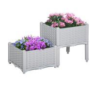 Outsunny Juego de 2 Jardineras de Exterior Jardineras Cuadradas Imitación a Mimbre Combinación Libre Maceteros para Jardín Patio 40x40x26/44 cm Gris