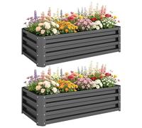 Outsunny Juego de 2 Jardineras Exterior Grandes 110x50x30 cm Gris | Acero Galvanizado, Huertos Urbanos, Maceteros Exterior Elevados, para Plantas, Flores, Resistente a la Intemperie