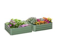 Outsunny Juego de 2 Jardineras Exterior Grandes de Acero Galvanizado, Huertos Urbanos, Maceteros Exterior Elevados para Plantas, Flores, Terraza, Resistente a la Intemperie, 100x100x30 cm, Verde
