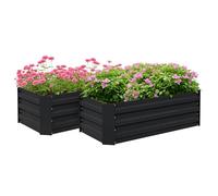 Outsunny Juego de 2 Jardineras Exterior Grandes de Acero Galvanizado, Huertos Urbanos, Maceteros Exterior Elevados para Plantas, Flores, Terraza, Resistente a la Intemperie, 100x50x30 cm, Negro