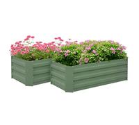 Outsunny Juego de 2 Jardineras Exterior Grandes de Acero Galvanizado, Huertos Urbanos, Maceteros Exterior Elevados para Plantas, Flores, Terraza, Resistente a la Intemperie, 100x50x30 cm, Verde