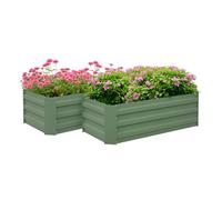 Outsunny Juego de 2 Jardineras Exterior Grandes de Acero Galvanizado, Huertos Urbanos, Maceteros Exterior Elevados para Plantas, Flores, Terraza, Resistente a la Intemperie, 100x50x30 cm, Verde