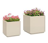 Outsunny Juego de 2 macetas de jardín cuadradas, macetas para plantas y flores apilables de exterior e interior, beige