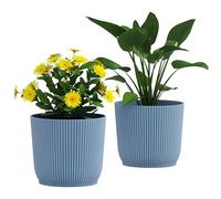 Outsunny Juego de 2 macetas Redondas de plástico para Exteriores de 22 cm, macetas de jardín, macetas para decoración de jardín, Patios, Interiores, Exteriores, hogar, Color Azul
