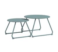 Outsunny Juego de 2 Mesas de Jardín Apilables Mesas Auxiliares de Jardín Redondas con Estructura de Metal y Recubrimiento Epoxi Anticorrosivo para Balcón Terraza Patio Azul