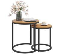 Outsunny Juego de 2 Mesas de Jardín con Encimera de Madera de Acaica Diseño Listones Mesas Auxiliares de Jardín Nido con Marco de Acero y Pies Ajustables para Balcón Terraza Patio Teca y Negro