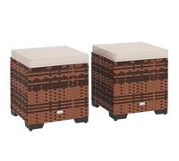 Outsunny Juego de 2 otomanas de Mimbre para Almacenamiento, reposapiés para Exteriores con Cojines extraíbles, Asiento de Almacenamiento de jardín para balcón, Porche, Sala de Estar, Color Beige