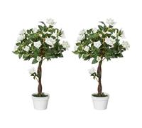 Outsunny Rosas Artificiales Verde y Blanco