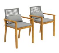 Outsunny Juego de 2 sillas de jardín apilables de madera de acacia FSC, sillas de exterior de ratán con reposabrazos, cojines para asiento y decorativos, para jardín, balcón o terraza, 59 x 55 x 86 cm