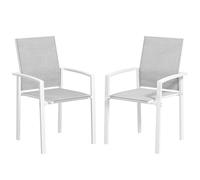 Outsunny Juego de 2 Sillas de Jardín Exterior, 56x58x89 cm, Gris Claro | Sillas Terraza Exterior, Apilables, Sillones de Comedor, Tela Transpirable, Marco de Acero, Reposabrazos y Respaldo