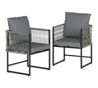 Outsunny Juego de 2 sillas de jardín resistentes a la intemperie sillas de jardín de acero y PE-Rattan con cojín reposabrazos respaldo 52x52x66 cm Gris oscuro Aosom España