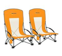 Outsunny - Juego de 2 sillas de playa plegables plegables (2,7 kg, con respaldo de malla, bolsa de transporte y portavasos, para jardín, pícnic, festival, viajes, naranja